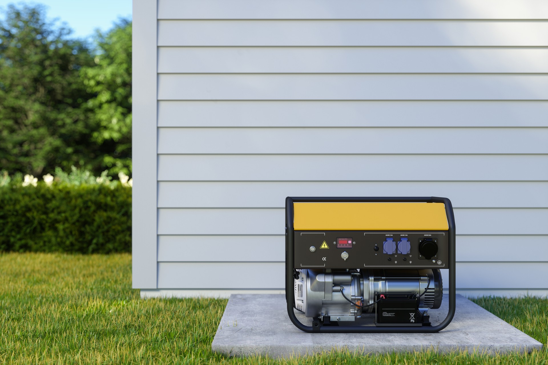 Front View Of Electric Generator In The Backyard